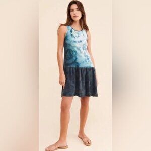 Anthropologie Saturday Sunday Maisie Tie Dye Spiral Flowy Blue Mini Dress Size M